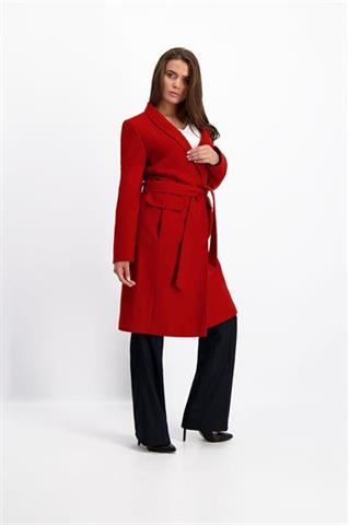Czerwony płaszcz z wiązaniem w pasie 84019 - 147791