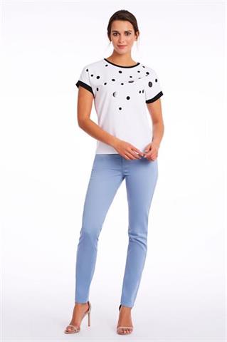 Biały t-shirt z czarną lamówką i groszkami 58082 - 216091