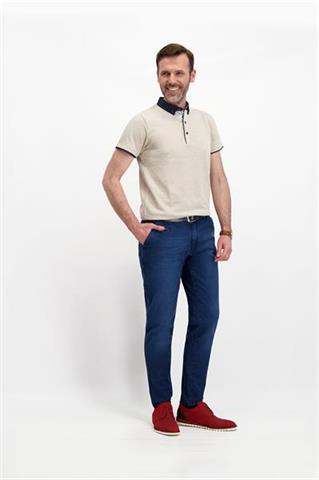 Beżowa koszulka polo w mikro wzór 72987 - 245801