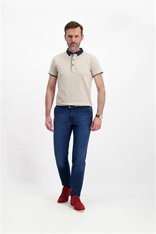 Beżowa koszulka polo w mikro wzór 72987 - 245811