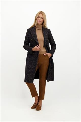 Granatowy płaszcz damski z dwurzędowym zapięciem 85668 - 313281