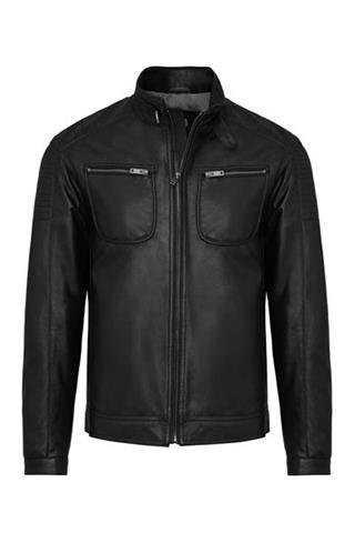 Czarna kurtka ze skóry w rockowym stylu 72795 - 33551