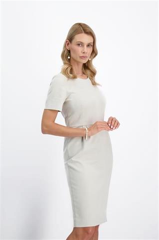 Beżowa sukienka w mikro wzór 86025 - 399291