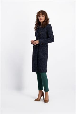 Granatowy płaszcz z wełną i jedwabiem 86110 - 412511