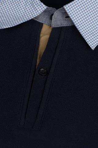 Granatowa koszulka polo z kołnierzykiem w kratkę 72970 - 67201