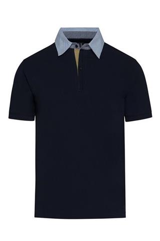 Granatowa koszulka polo z kołnierzykiem w kratkę 72970 - 67221