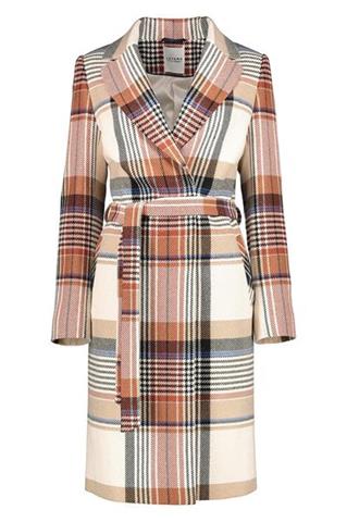 Płaszcz damski jesienny w kolorową kratę 84760 - 93541