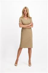 Camelowa sukienka biznesowa Mix&Match 85554