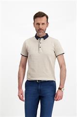 Beżowa koszulka polo w mikro wzór 72987
